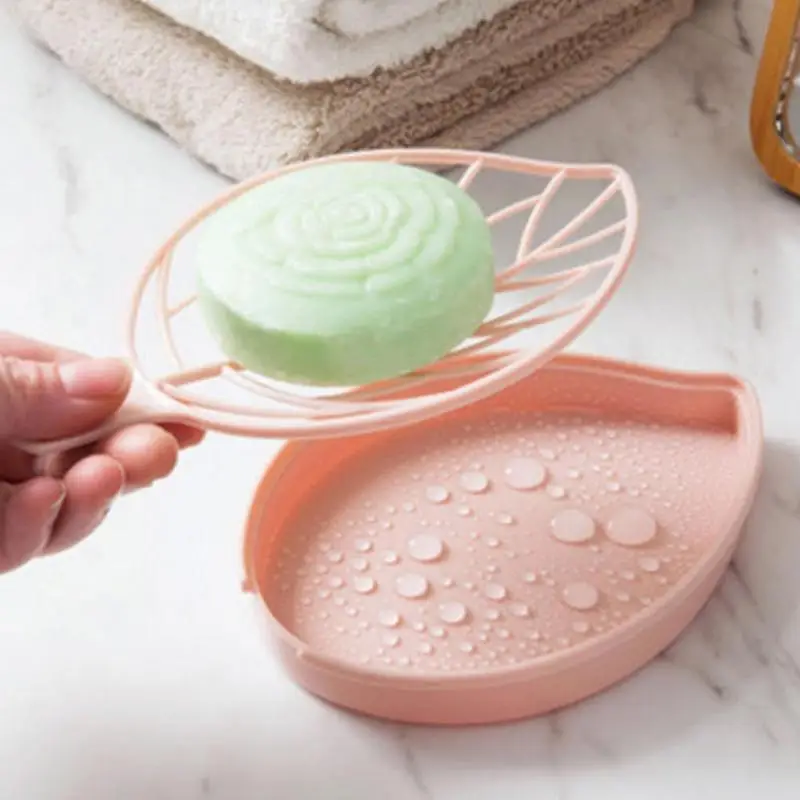 

Portable Leaf Modeling Soap Dishes Holder Double Layer Leaf Shape Drain Soap Box Soap Storage Box Container Bathroom Supplies