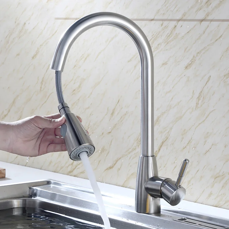  New Kitchen Faucet Pull-Down Sprayer Head Noise Reduction 2 Modes Single Hole Mixer Tap XOA - 4000541860460