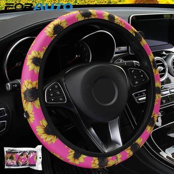 

FORAUTO Car Steering Wheel Cover Auto Non Slip Sunflower Floral Print Stretchy Neoprene Car Styling Steering Covers Universal