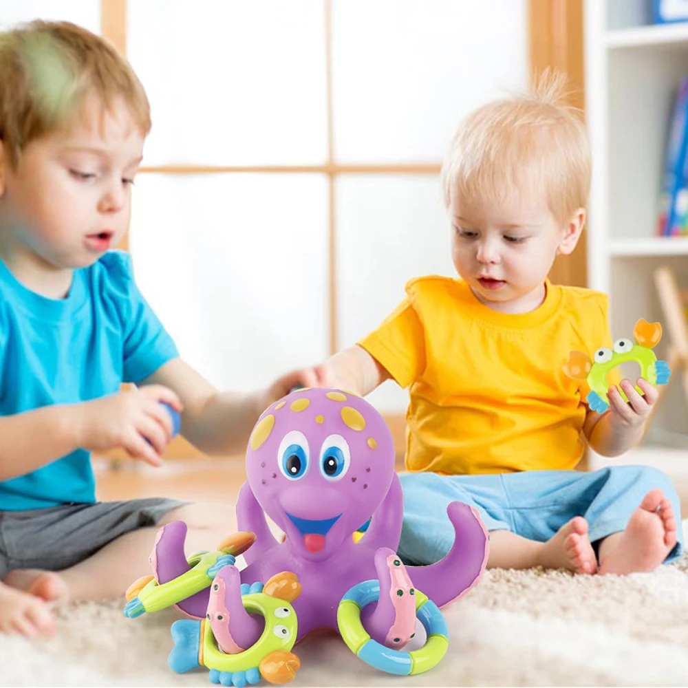 Забавный осьминог игрушки для ванной плавающая игра, одевание колец ванна для купания для бассейна и ванной образовательная игра водные игрушки для детей