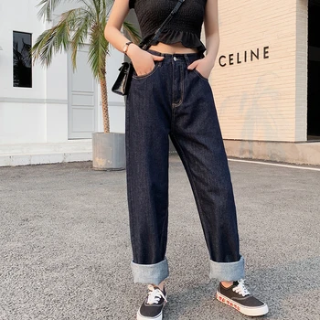 

New Boyfriend Jeans For Women Blue High Waisted Jeans Vintage Casual Wide Leg Pants Denim Plus Size Jean Femme Jeans Woman