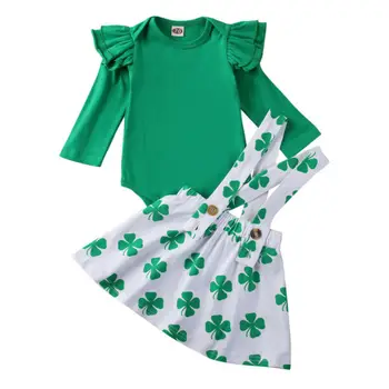 

Newborn Baby Girl Clothes Set 2pcs Long Sleeve Romper Top Clover Strap Skirts Outfit Suit Spring Summer Toddler Infant Clothing