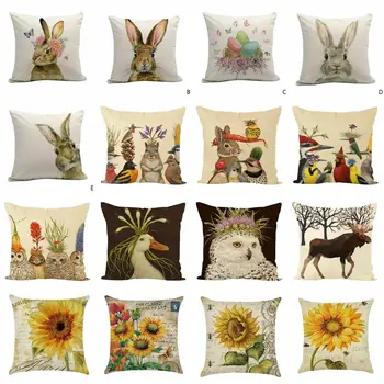

Happy Easter Bunny Cushion Cover Linen Sofa Car Pillow Cover Case Decor K9K3