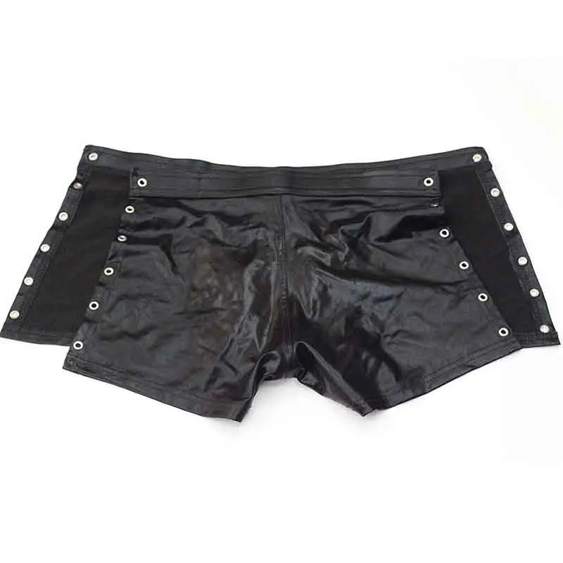 4 sexy-men-leather-lace up-wetlook-lingerie-pvc shorts-clubwear-underwear
