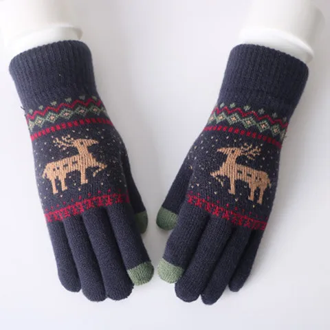 navy blue Женские зимние перчатки, милые, теплые, бархатные, Мультяшные, студенческие, стильные, женские, s, вязаные, с сенсорным экраном, морозостойкие, шикарные, модные - Цвет: navy blue