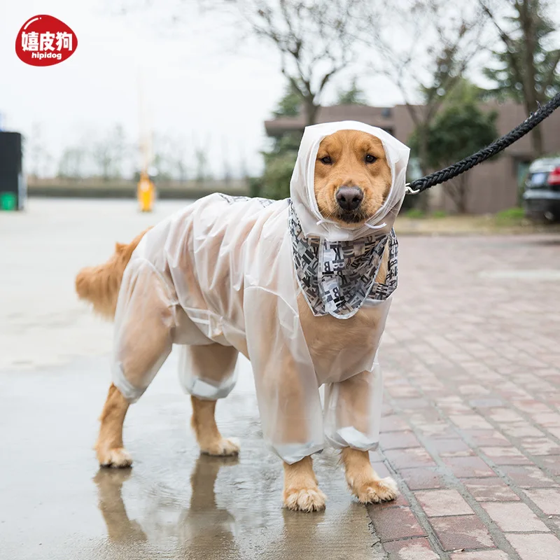 Large Dog Raincoat With Hood Waterproof Rain Jumpsuit For Big Medium Dogs Golden Retriever Samoyed Outdoor Pet Clothing Coat