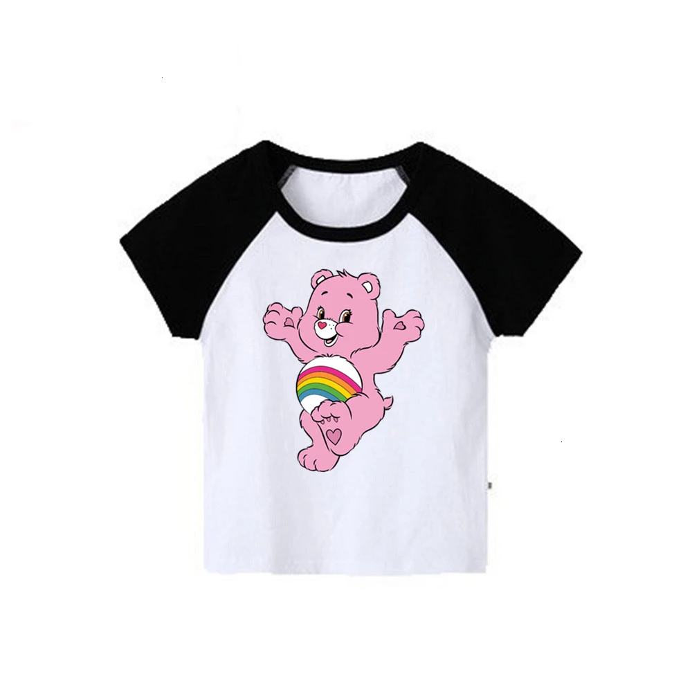 Одежда для мальчиков и девочек короткий рукав Care Bears скрещивающиеся цвет; детская футболка; топы с круглым вырезом; футболки с изображением мультипликационных персонажей для детей футболка детская одежда От 2 до 12 лет - Цвет: as picture