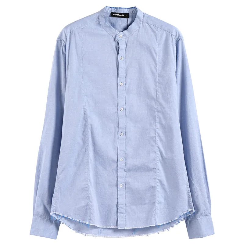 GustOmerD Новая Осенняя модная дизайнерская рубашка с кисточками, мужские рубашки с воротником-стойкой, приталенные мужские рубашки с длинным рукавом из хлопка, мужские рубашки - Цвет: blue
