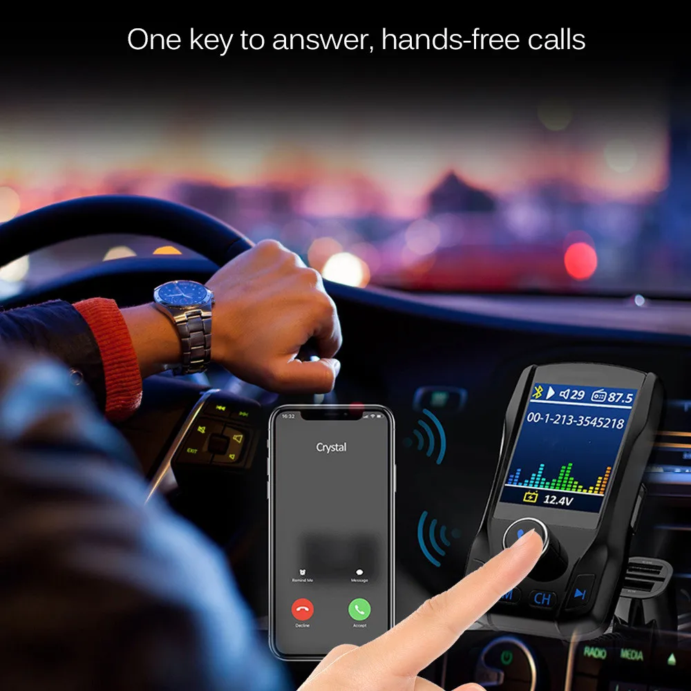 1,8 дюймовый fm-передатчик с громкой связью Bluetooth tf-карта/3,5 мм AUX/u-диск Mp3 радио адаптер дисплей напряжения с QC 3,0 USB зарядное устройство