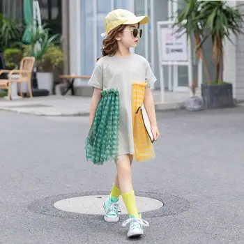 

Children mesh patchwork dress girls summer new short sleeve dress fashion princess dress Tutu dress kids clothes 4-14Y ws1628