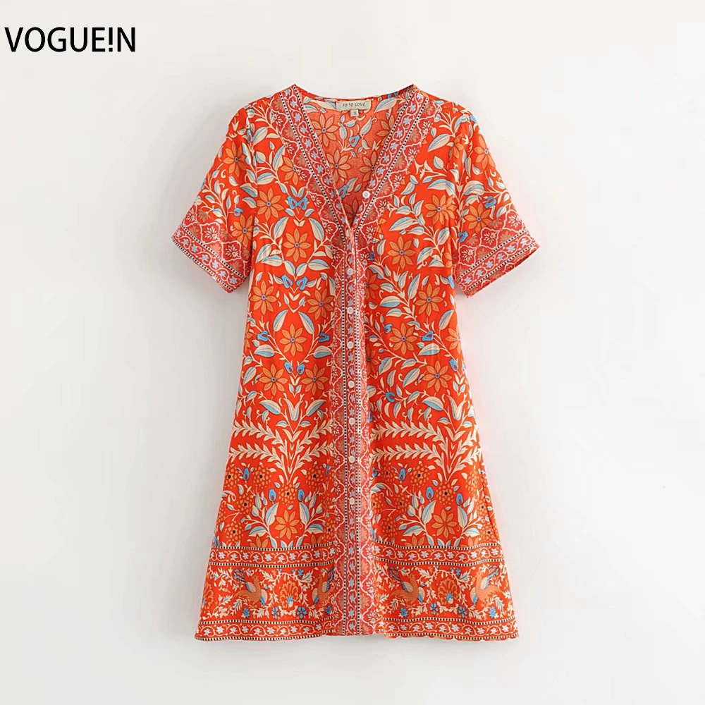 VOGUEIN новые женские летние с коротким рукавом этнические животные цветочный принт миди платье 3 цвета оптом
