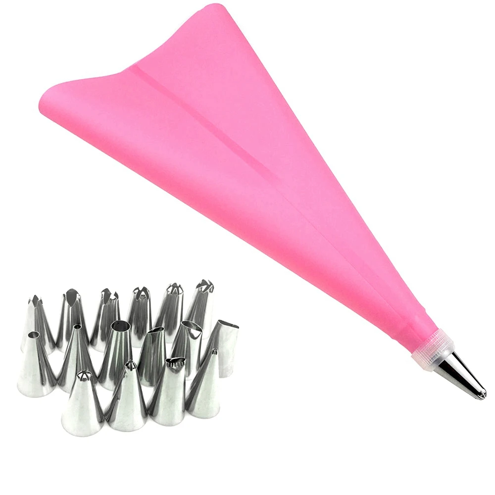 Pink Лидер продаж 18 шт./компл. силиконовые кондитерского мешка наконечники форсунки Diy глазировки крем многоразовый кондитерский сумки через плечо+ 16 Насадка Набор для выпечки тортов украшения T - Цвет: Pink