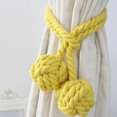 Cotton Rope Braided Curtain Tieback Tassel Cotton Rope Tie Backs with Balls American Pastoral Style 1 Piece