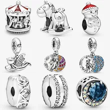 Новинка, Рождественский Шарм карусель, бусина из серебра 925 пробы, браслет pandora, Ангел любви, свисает, единорог, качающаяся лошадь, шарм, сделай сам, ювелирное изделие