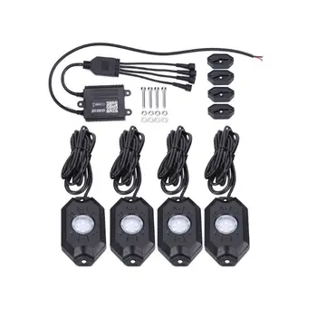 

4 PCS Car Modification 4 RGB LED Rock Lights Offroad Music Wireless Bluetooth Control