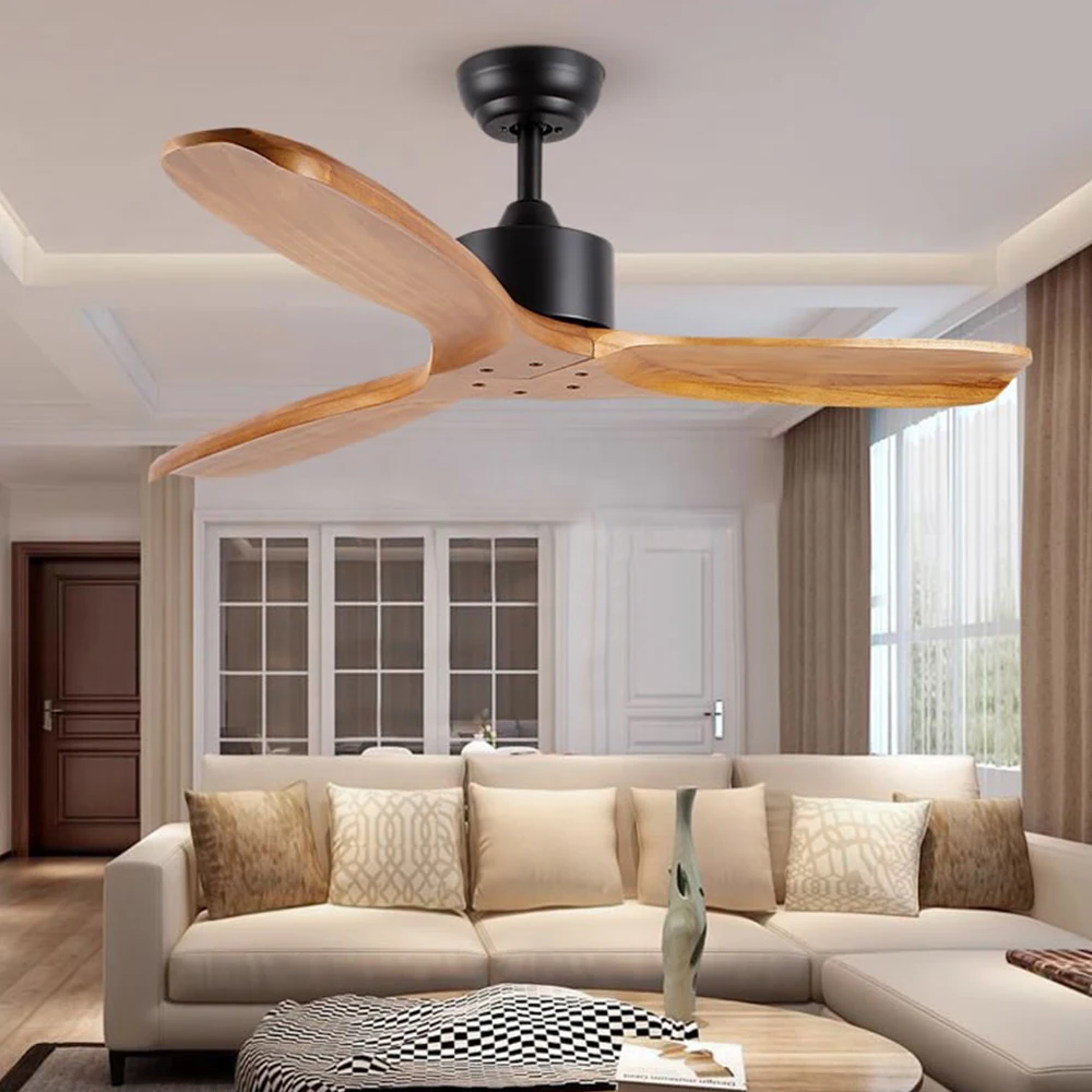 Деревянный светодиодный потолочный вентилятор для гостиной 110 v-220 V потолочные вентиляторы с подсветкой 52 дюймовые лопатки Вентилятор охлаждения дистанционный вентилятор лампа