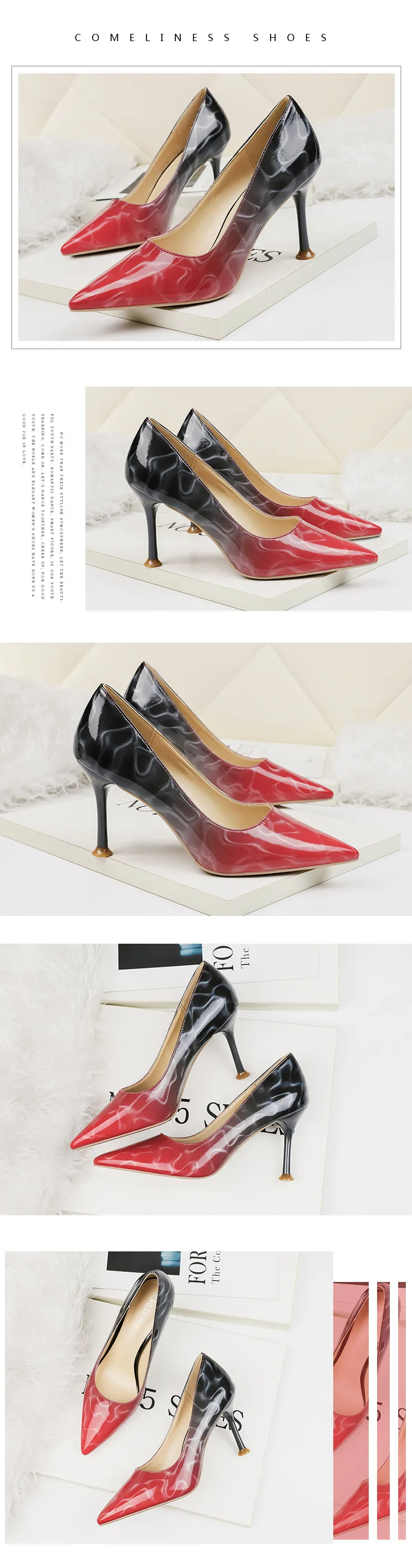 QSR 8.5CM PUMPS Korean version Fashion tip Asakuchi High heels Color matching Fine heel Temperament women's shoes