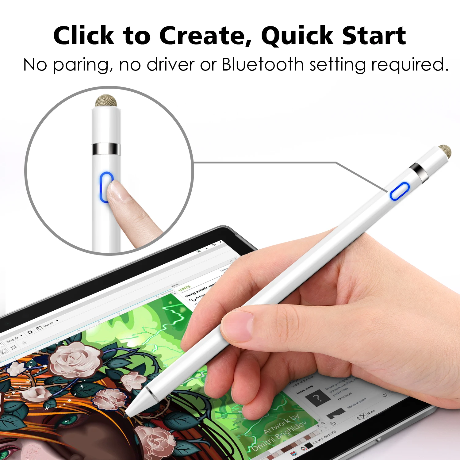 MoKo Active Stylus Pen, 2 в 1 цифровая ручка 1 мм тонкий наконечник и мягкий волоконный наконечник, высокочувствительная перезаряжаемая емкостная ручка для iPad 6