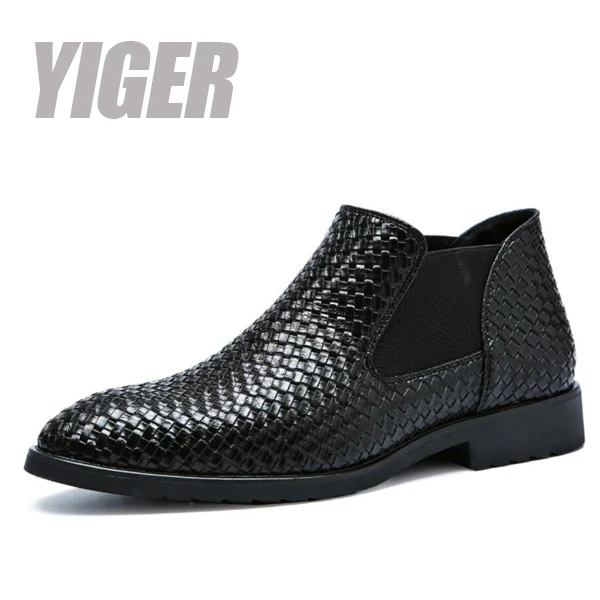 YIGER/Новинка; мужские ботинки челси; мужские ботинки ручной вязки; повседневные мужские больших размеров без шнуровки; мужские кожаные ботинки martins; 0358 - Цвет: black Chelsea boots