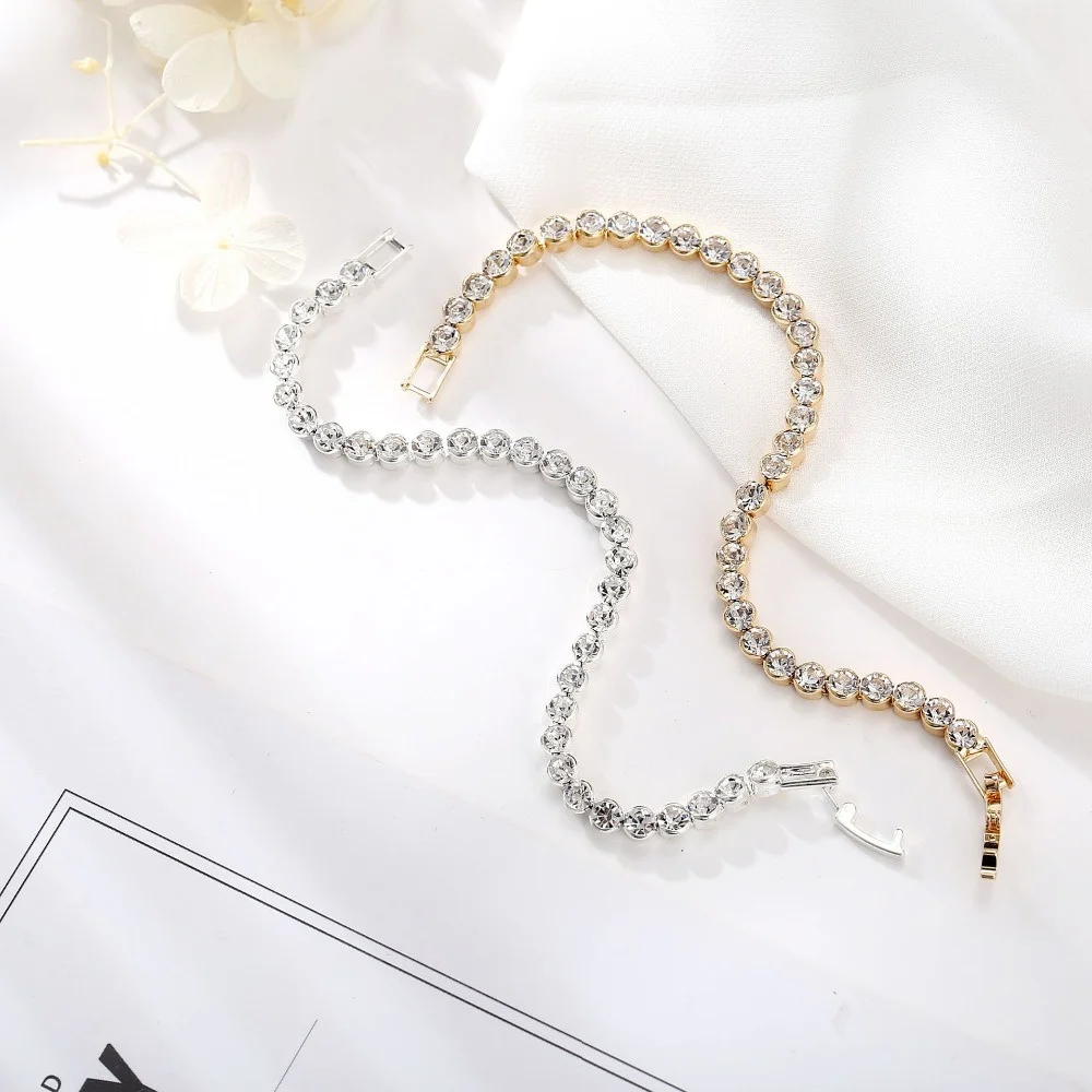 Luxury Crystal Tennis Bracelets For Women Wedding Gift Gold Silver Color Metal Roman Chain Bracelets Bangles Jewelry silver bracelet,chain bracelet,crystal bracelet,women bracelet,crystal inlay bracelet