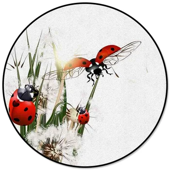 

Dandelion And Ladybug Pattern Rugs and Carpets for Home Living Room Round Rug for Children Rooms Non-slip