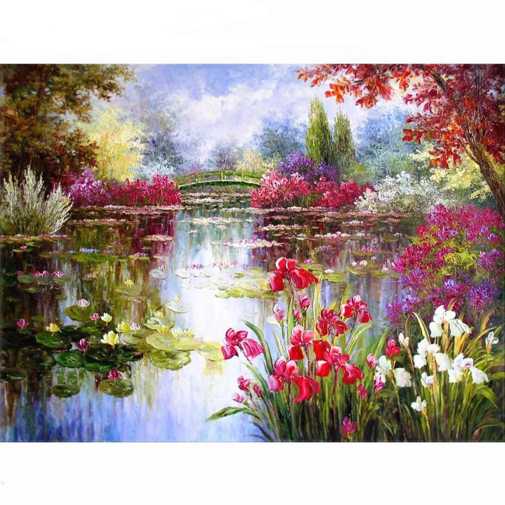 

Full Square Diamond Painting Landscape 5D DIY Diamond Mosaic Lake Flowers Picture Of Rhinestone Embroidery Decor Home