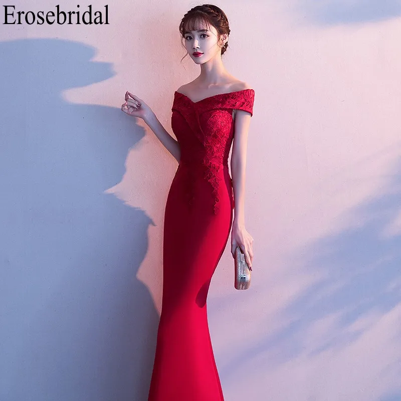 Erosebridal красное вечернее платье длинное с открытыми плечами кружевное элегантное вечернее платье для женщин на молнии сзади длинные вечерние платья