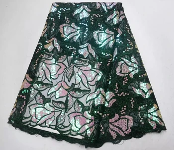 

HFX Latest African sequence Lace Fabric 2019 High Quality nigerian French Net With Sequins Embroidery Tulle Lace For Dress H1997