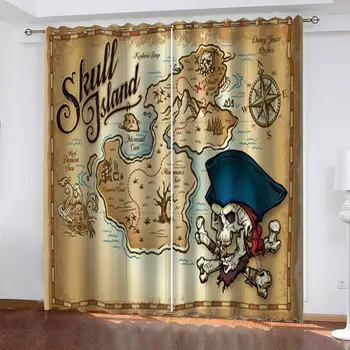 

Cartoon Retro World Map 2 Panels/set Curtain Block out Fabric Drape Darkening Thermal Insulated Window Curtain Living Bedroom