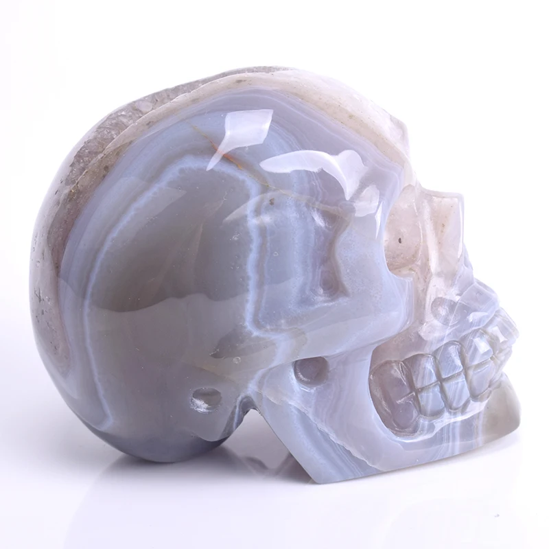 3.5''Natural Geode Agate Skull Statue Crystal Mineral Stone Skull Figurine Carved Head Bone Feng Shui Collection
