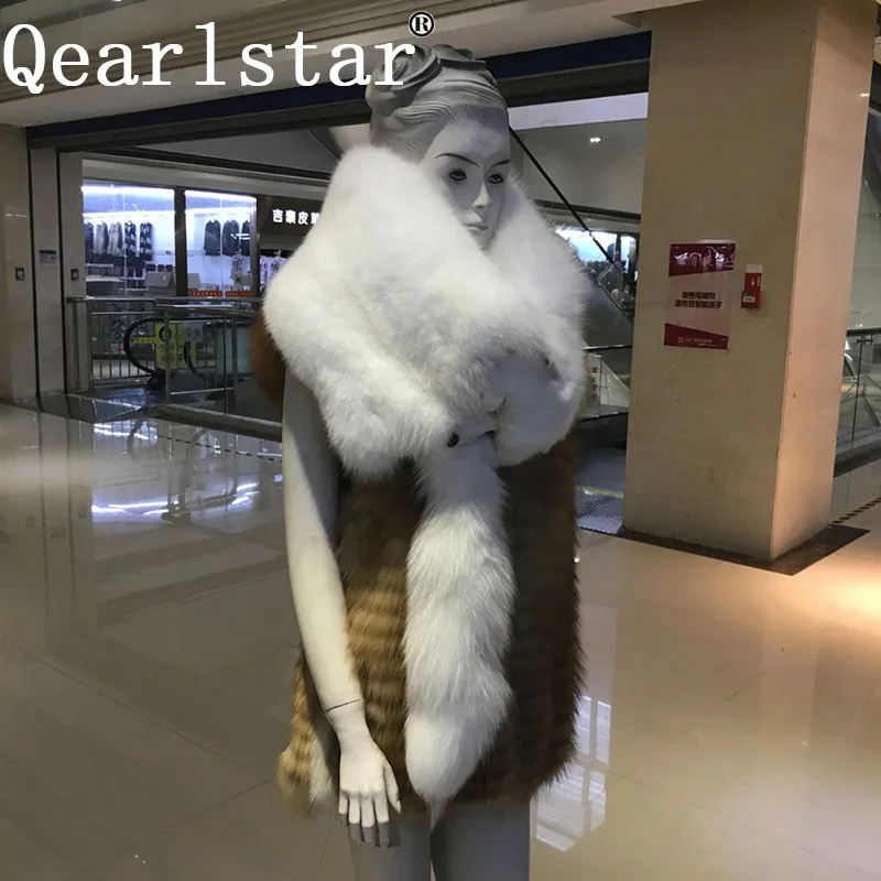 Qearlstar натуральный мех лисы шарф для женщин супер роскошный зимний меховой Декор Свадебные вечерние воротник теплый шарф Шали Обертывания Zxx12