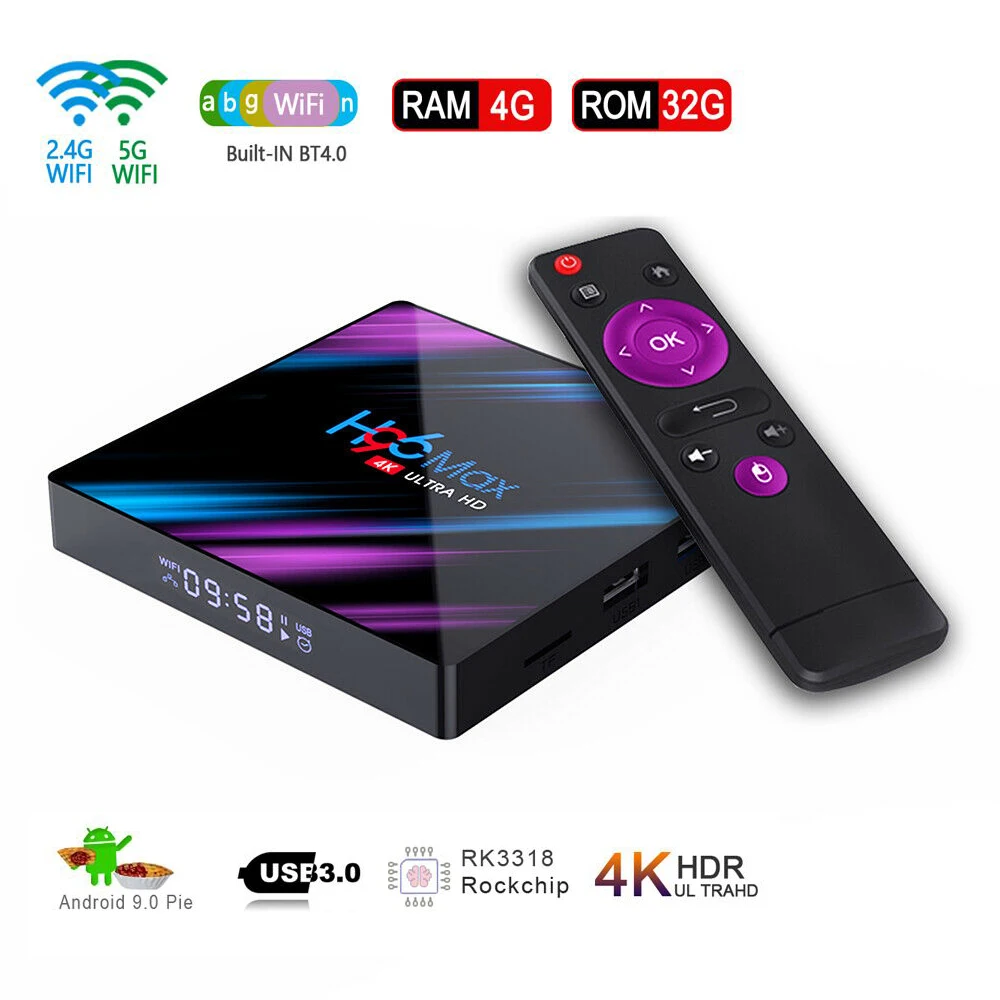 4K H96 MAX tv Box Android 9 0 rom 32 ГБ четырехъядерный процессор RK3318 Bluetooth 4 телеприставка