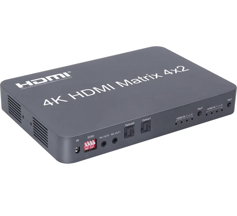 4K HDMI матричный 4X2 Переключатель сплиттер видео конвертер коммутатор с оптическим волокном и аудио 4 к X 2 к 4 в 2 Выход HDTV монитор дистрибьютор