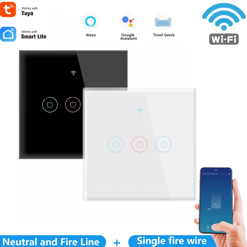

1/2/3 Gang TUYA WiFi Smart Touch Switch 110-250V Smart Life Wall Button Smart Light Switch For Alexa And Google Home Assistant