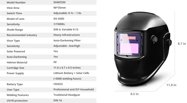 Deko Pro Solar Powered Auto Darkening Welding Helmet with Adjustable Shade  4/9-13 - Stateside Equipment Sales