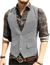 Men's Suit Vest V Neck Wool Herringbone Tweed Casual Waistcoat Formal Business Vest Groomman for Green/Black/Brown/Coffee