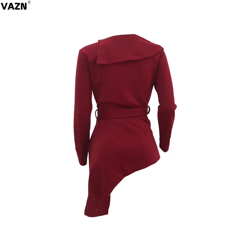 VAZN OJS9168 Осенняя классическая черная юная леди для заметок Сексуальная Клубная Мода полный рукав на шнуровке для женщин асимметричный тонкий длинный тройник