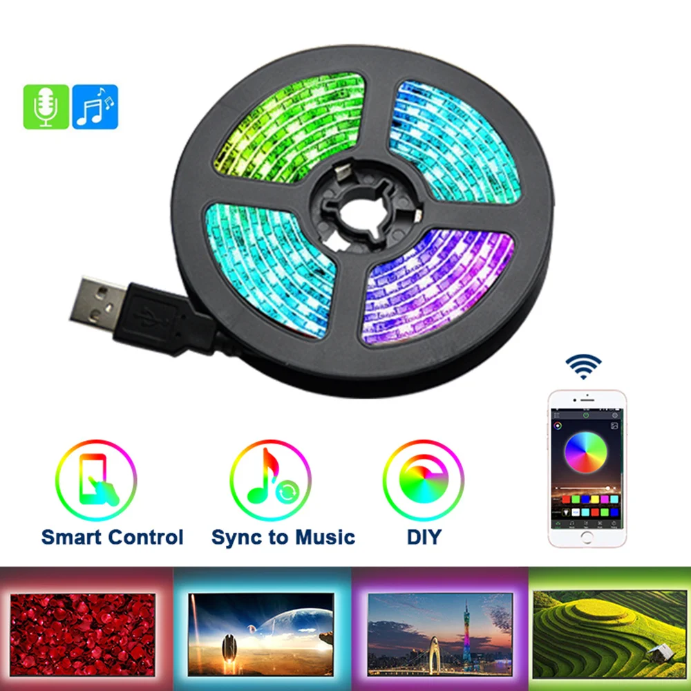 

Bluetooth RGB Led Strip Light USB 3M TV Desktop Screen Backlight Music LED Strip 5050SMD Tape Christmas Led Light Decoration