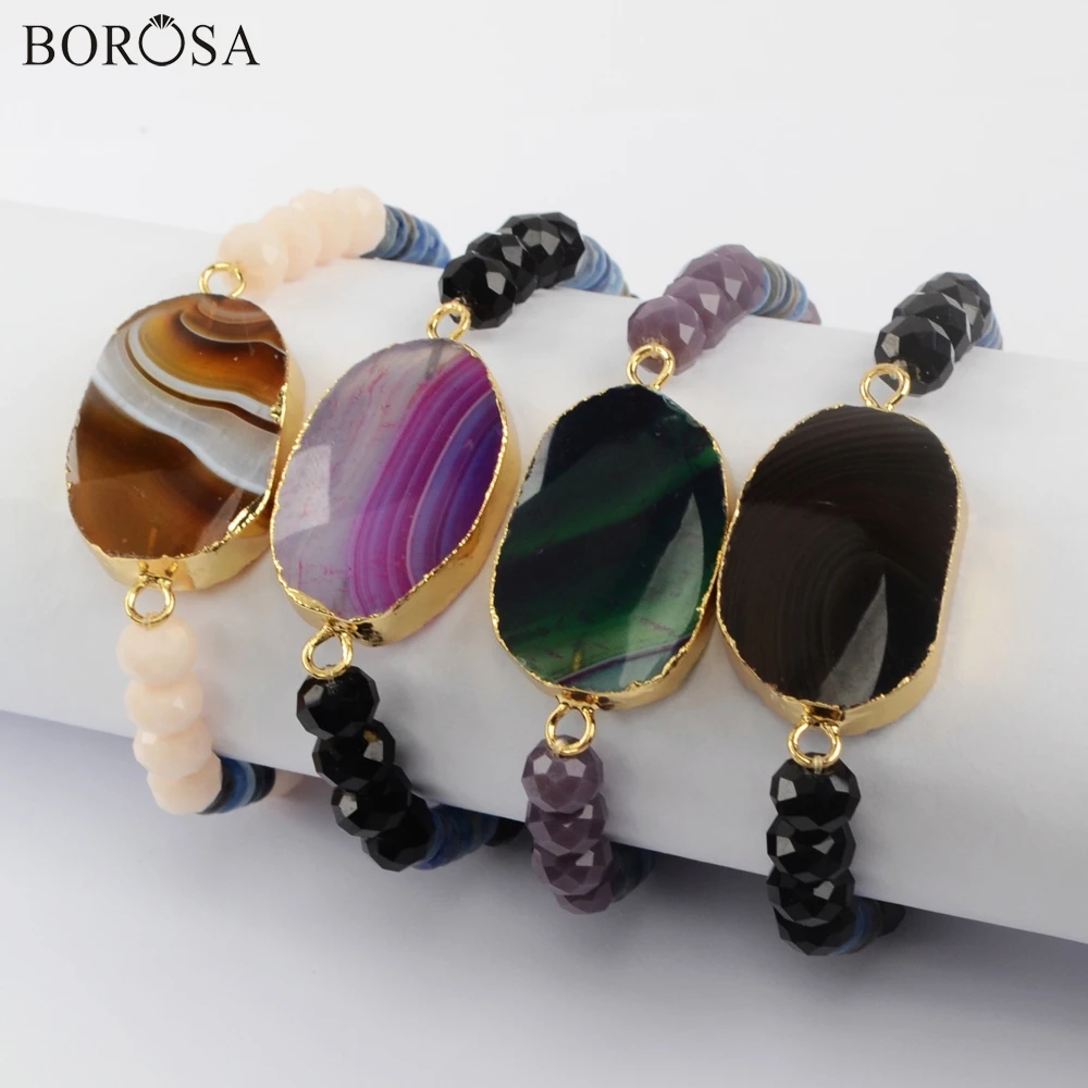 BOROSA 5 шт. Модные Позолоченные мульти-вид драгоценных камней натуральный оникс Соединительные элементы из агата с 8 мм камень украшения, браслеты с бусинами для леди G1928