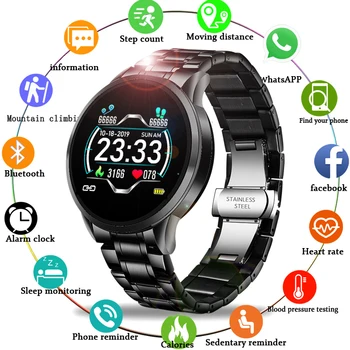 

New Steel Band Smart Watch Men Waterproof sport For iPhone Heart rate blood pressure call Information smartwatch Fitness tracker