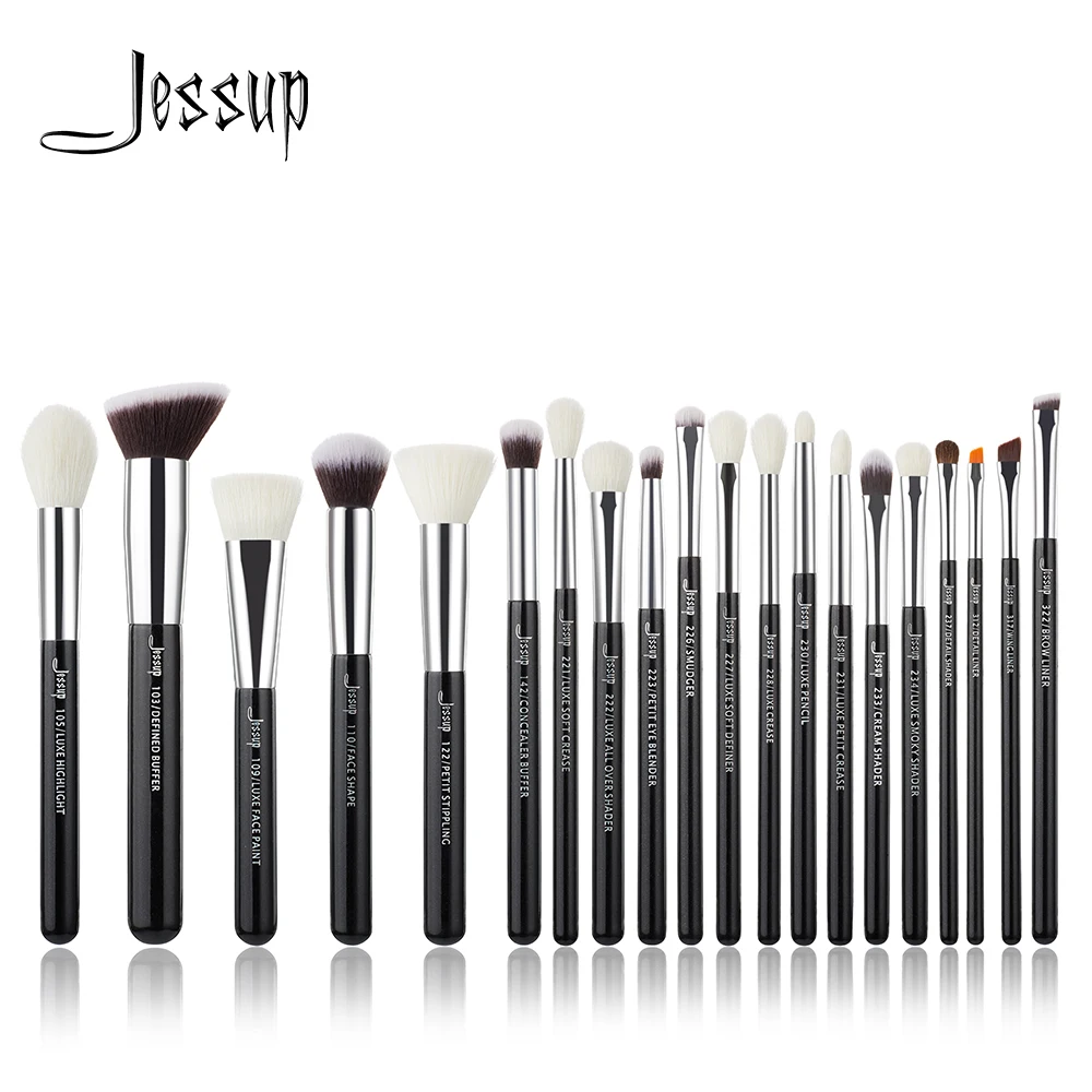 

Jessup Black/Silver Professional Makeup Brushes Set Make up Brush Tools kit Foundation Powder Brushes natural-synthetic hair