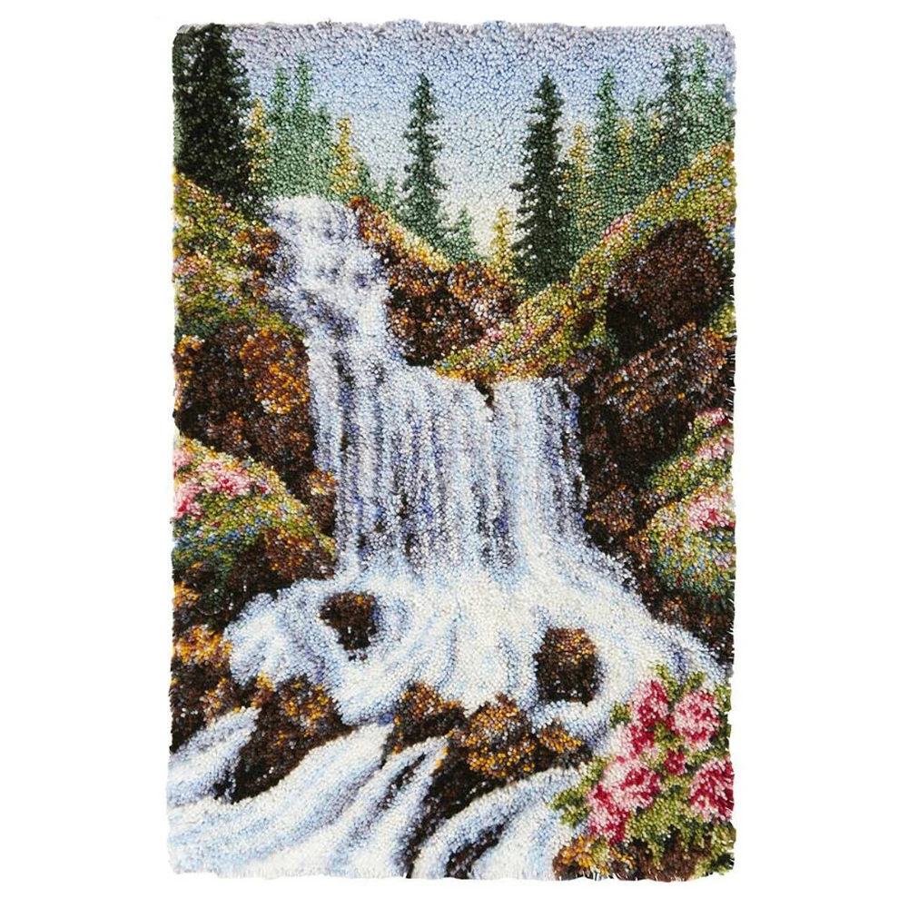 Hobby Crafts Tapestry Landscape Waterfall Latch Hook Rugs Kits For Adults With Printed Pattern