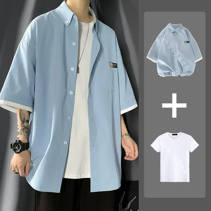 Short sleeve shirt men's Korean version loose and versatile trend casual half sleeve shirt coat summer handsome students dress
