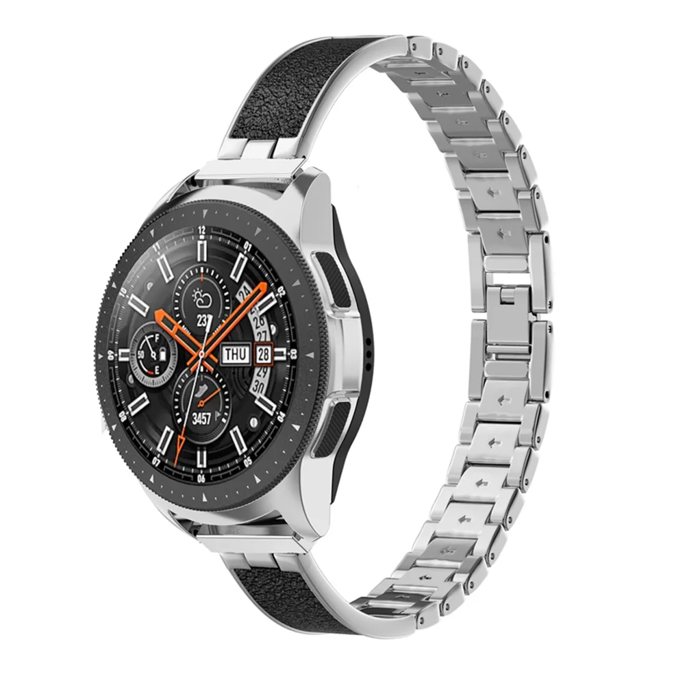 SilverBK Стильный ремешок для samsung Galaxy Watch 42 мм полосы для женщин из нержавеющей стали Металл+ кожа тонкий ремешок для Galaxy Active2 40 мм - Цвет ремешка: SilverBK