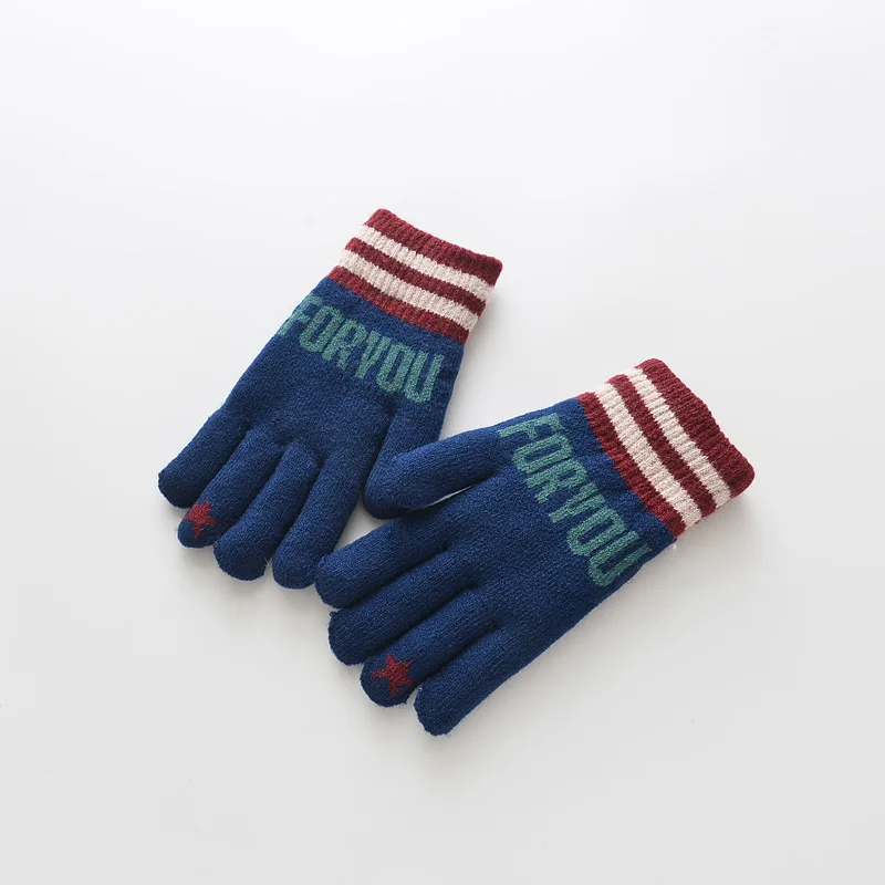 Высококачественные детские зимние теплые мягкие вязаные перчатки для мальчиков; модные плюшевые перчатки; бархатные перчатки для детей; От 4 до 7 лет - Цвет: dark blue