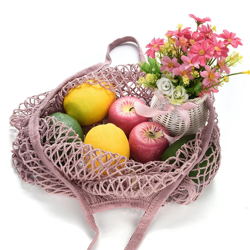 Shopping Net Bag 32x38x15cm Mesh Net Turtle Bag Rope Shopping Bag Reusable Fruit Storage Handbag Tote New 30D3 (7)