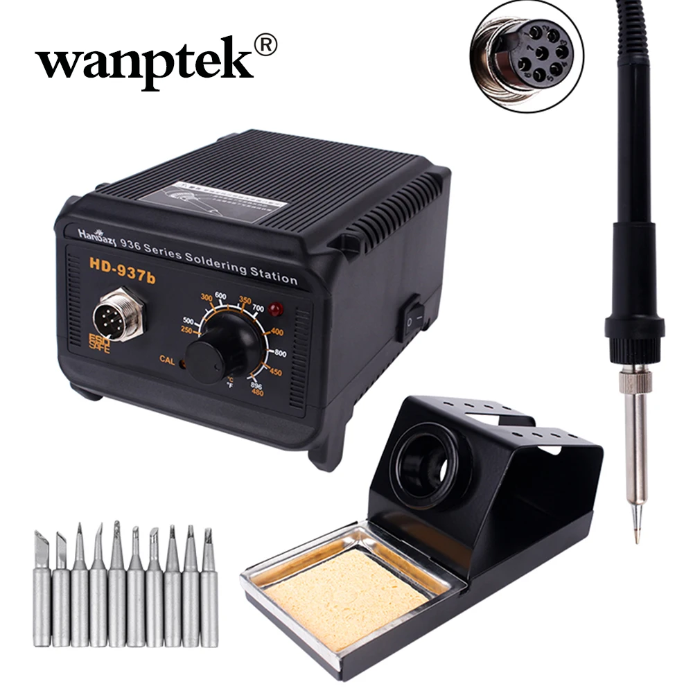 

Wanptek Soldering iron Station 10PCS Tips Adjustable Temperature Digital Electric Controller Aluminum Alloy Kits Welding Tools