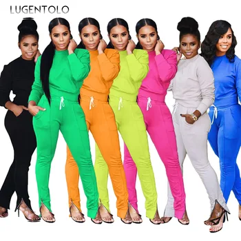 

Lugentolo 2 Piece Set Women Autumn Winter Fashion Casual Solid Color Foot Zipper Pullover Full Ankle-Length