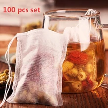 100 шт./компл. Чай фильтры пустой шнурок Чай сумки Сумка Одноразовые печать фильтр травы Специи свободные Кофе Чай сумки струнной
