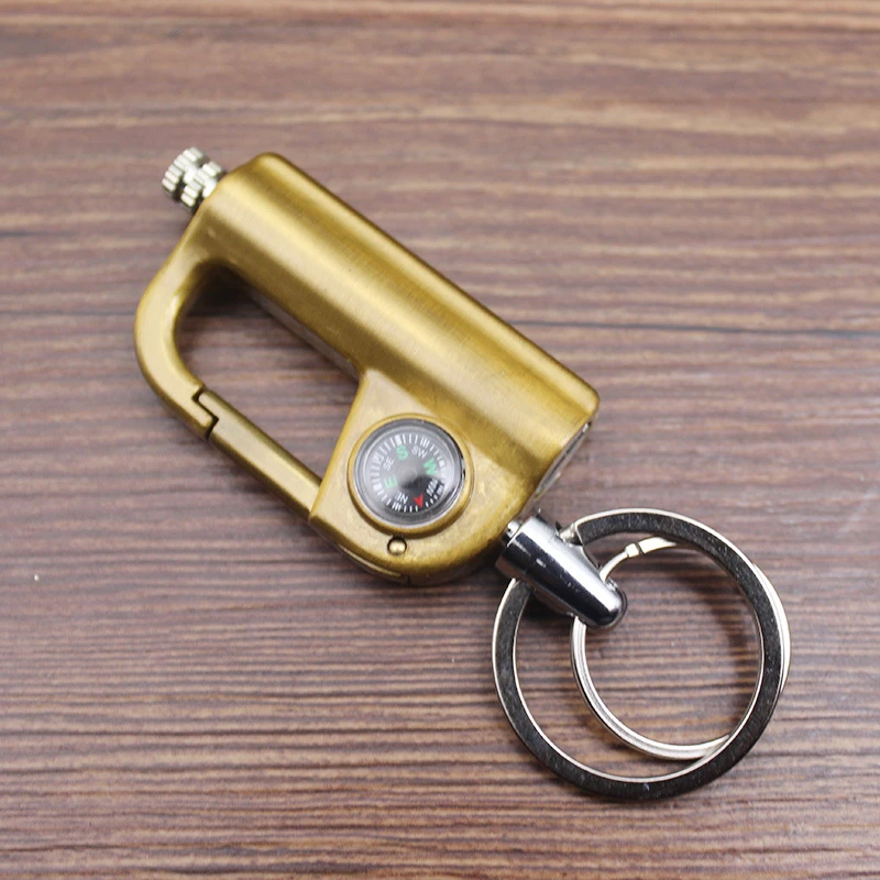 Многофункциональный брелок зажигалки для сигарет аксессуары для курения металлические кремневые спички для выживания на открытом воздухе аварийная зажигалка с компасом - Цвет: Gold